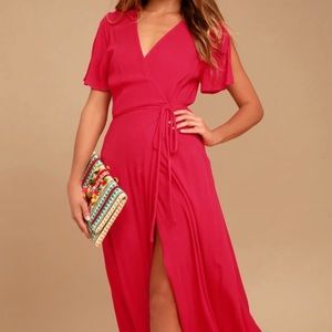 Lulus Much Obliged Red Wrap Maxi Dress